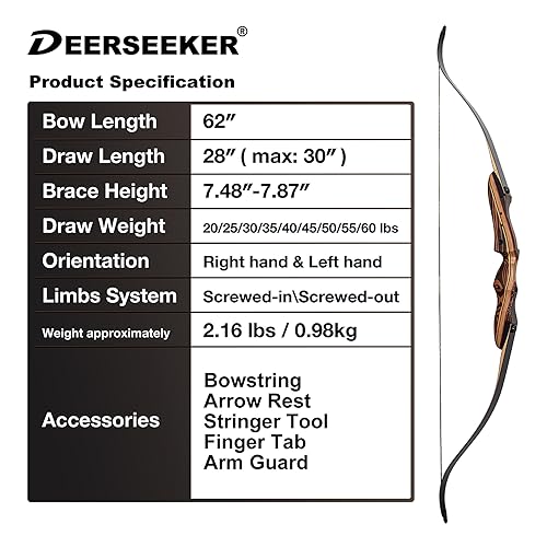Deerseeker Outdoor Deerseeker Archery 62" Takedown Recurve Bow Set with Right Hand & Left-Handed Riser Laminated Limbs 20-60 lbs for Adults & Youth, Archery Practice & Bow Hunting - Image 2