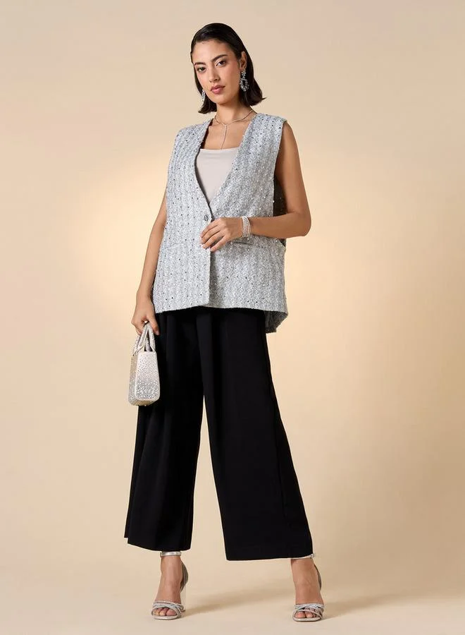 Iconic Iconic Embellished Sleeveless Waistcoat with Pockets