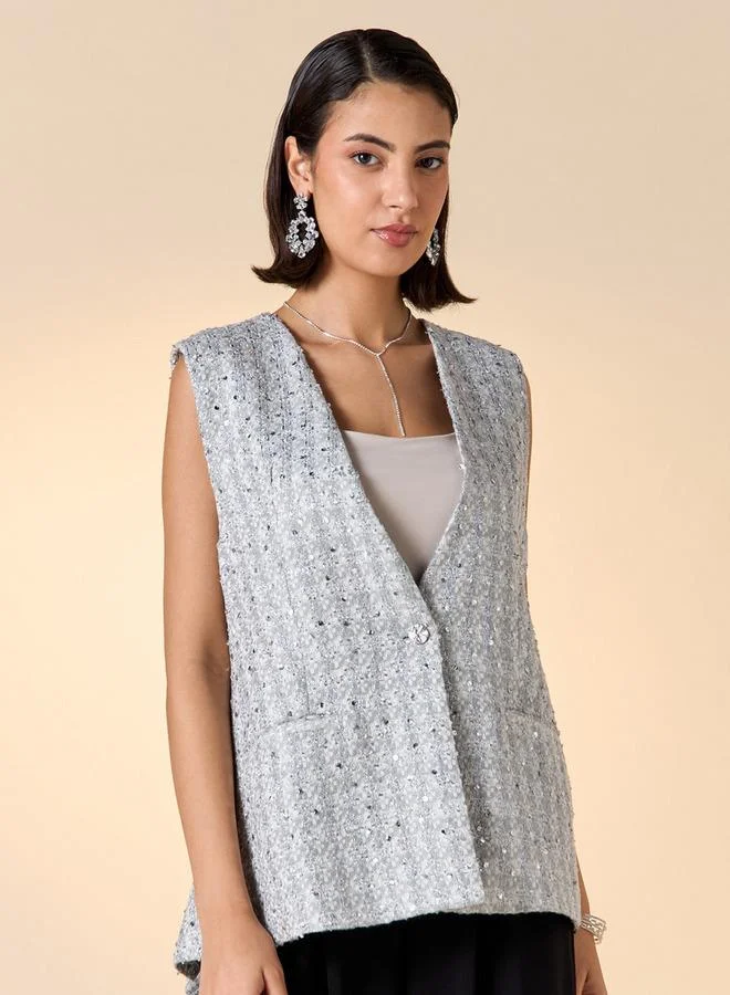 Iconic Embellished Sleeveless Waistcoat with Pockets