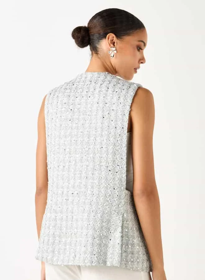 Iconic Iconic Embellished Sleeveless Waistcoat with Pockets