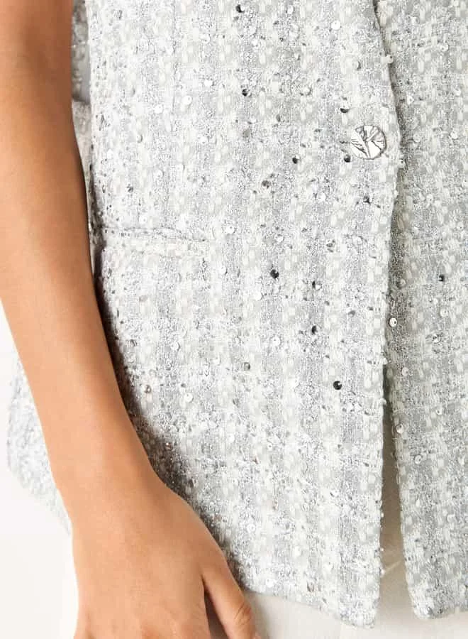 Iconic Iconic Embellished Sleeveless Waistcoat with Pockets
