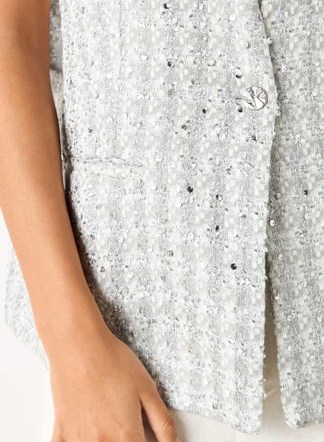 ايكونيك معطف قصير مزيّن دون أكمام بجيوب من آيكونيك - Image 4