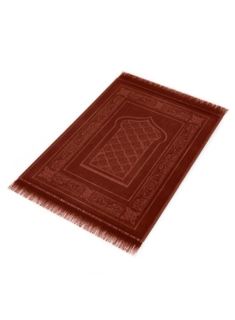 MoltyFoam Deluxe Padded Prayer Mat - Anti-Slip Velvet Top Foam Embossed Janamaz for Men and Women - Brown Prayer Mat Carpet