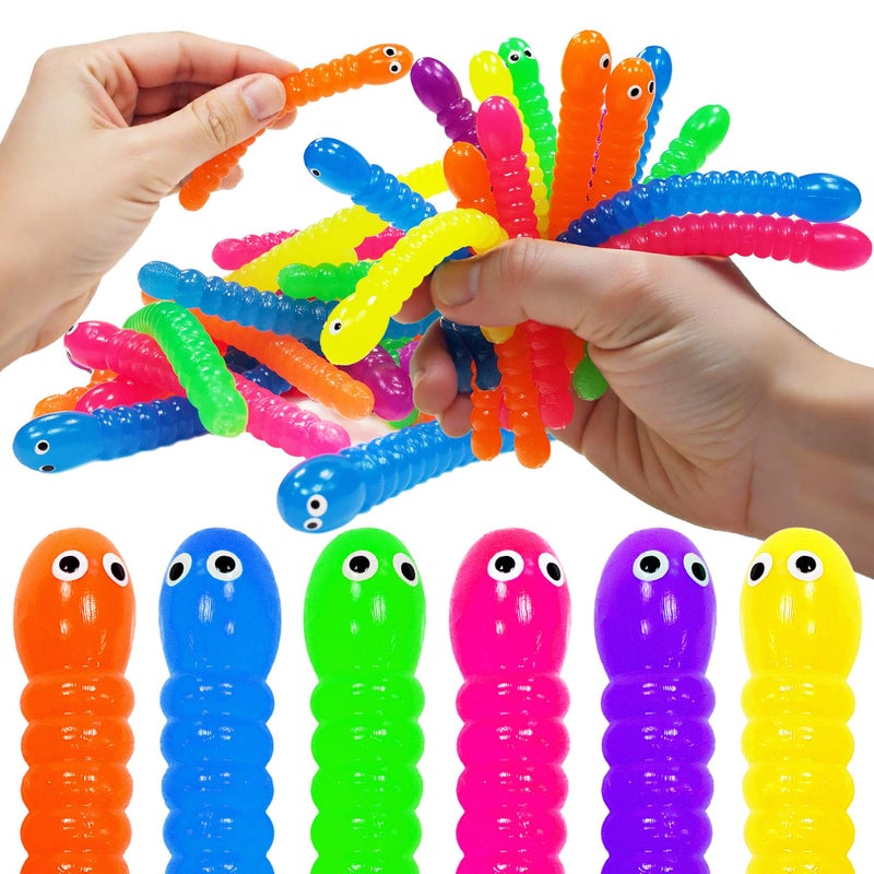Glow Fever Colorful Stretchy Strings Sensory Fidget Worm Toys Party Favors Pack for Kids Adults Perfect Stocking Stuffers for Boys Girls - Image 3
