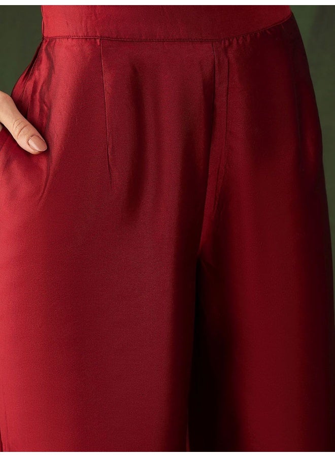 AKS Emerald Maroon Jacquard Kurta Set With Jacquard Dupatta  - Image 3