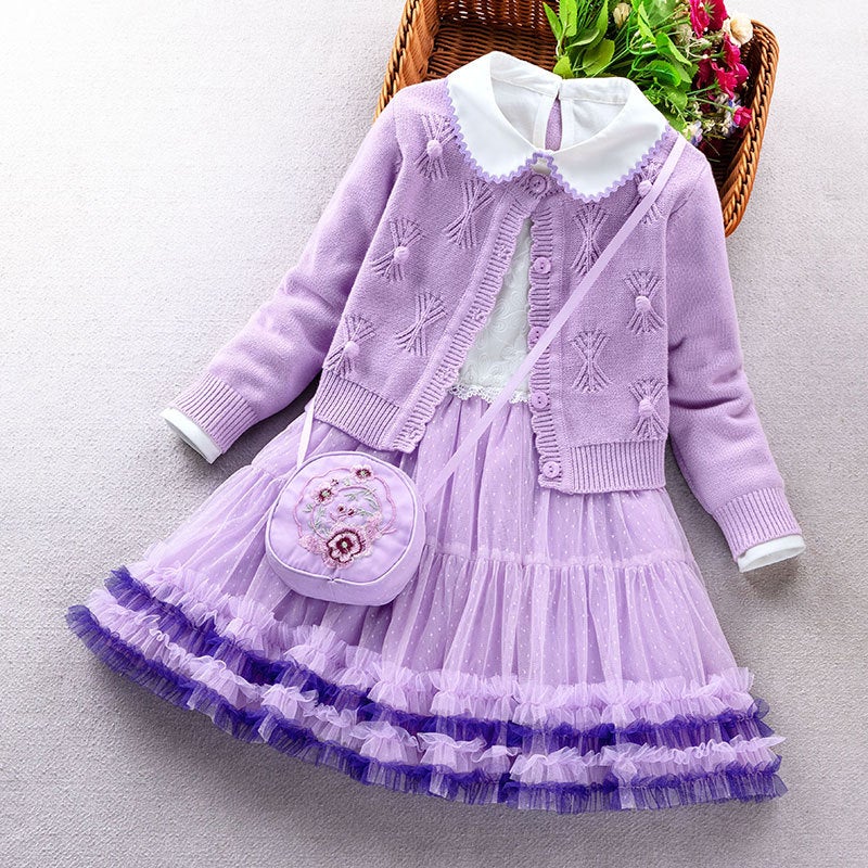 Girls' Dress Style Children'S Sweater Two-Piece Suit Baby Princess Skirt - Image 4