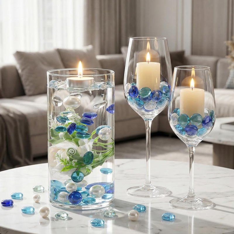 SUREAM Fireplace Glass Rock, 1 LB Multicolor Flat Glass Marbles for Vase Filler Table Scatter Aquarium Decor, Deep Blue, Blue, Transparent - Image 4