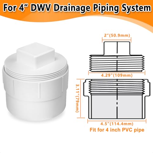 Cinsda 4" PVC Sewer Cleanout Adapter with Plug Pipe Fitting, PVC DWV Flush Sewer Cleanout Cap for Drainage Piping System - Image 2