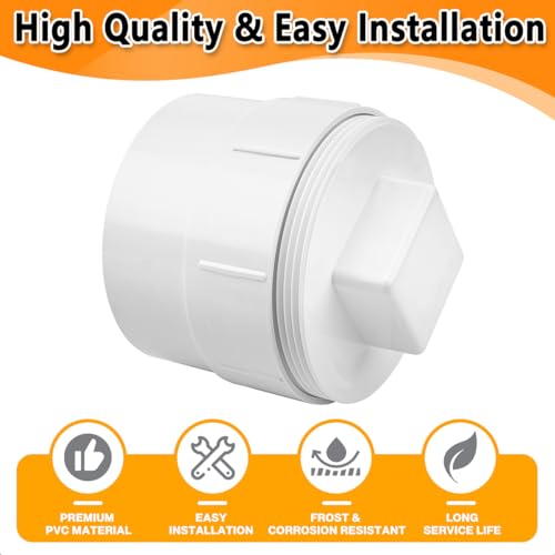 Cinsda 4" PVC Sewer Cleanout Adapter with Plug Pipe Fitting, PVC DWV Flush Sewer Cleanout Cap for Drainage Piping System - Image 3
