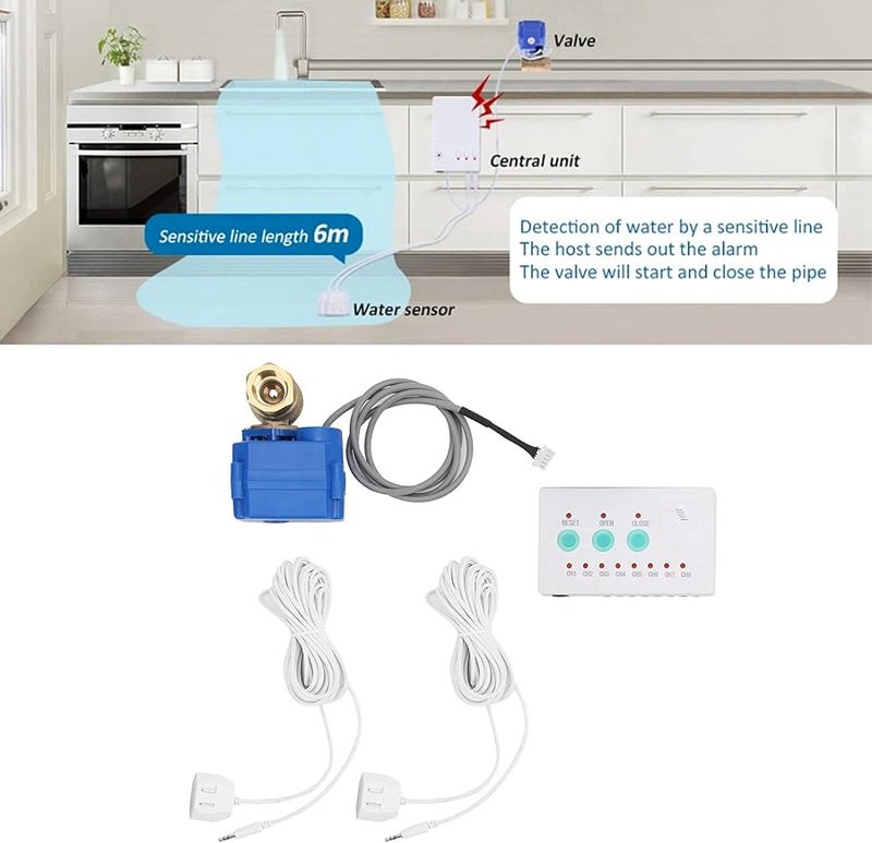 Fafeicy Water Leak Alarm Sensor with High Sensitivity Sound Light Alarm and Auto Valve Closure US Plug - Image 4