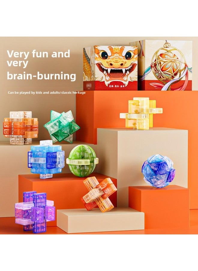 Generic - Lu Ban Lock Kong Ming Lock Children's Full Set Of Intelligence Tripping For Primary School Students Aged 8-12 6 Mortise And Tenon Building Blocks 7 Educational 9 Toys-Color:Luban Lock-twelve Hours Set B - Image 1