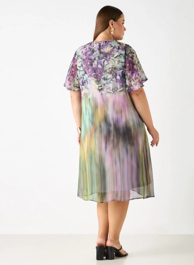 أولا بوبكن فستان مطبوع مقاس كبير من أولا بوبكن بياقة على شكل