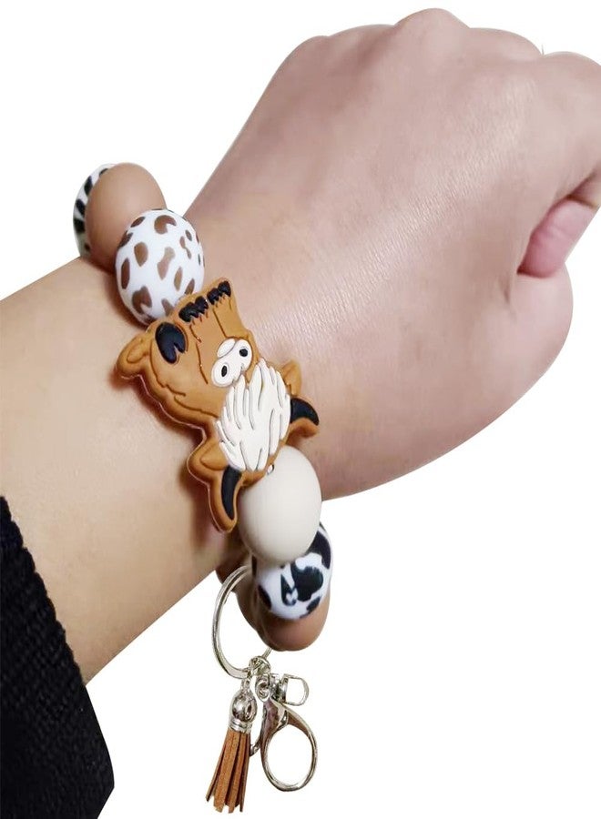 iMagitek Highland Cow Silicone Wristlet Keychain Highland Cow Elastic Bracelet Keychain Keyring Gift for Girls Women (Brown) - Image 4