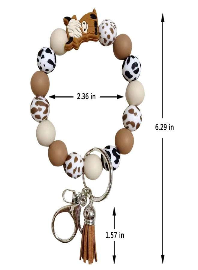 iMagitek Highland Cow Silicone Wristlet Keychain Highland Cow Elastic Bracelet Keychain Keyring Gift for Girls Women (Brown) - Image 2