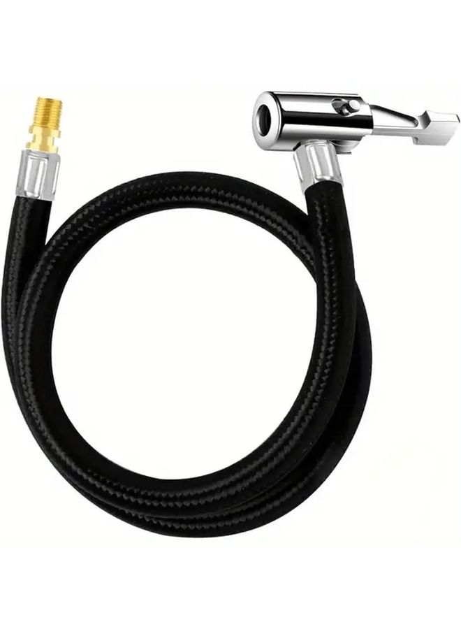 Universal Black 20 Inch Braided Air Hose Inflator With Presta And Schrader Valve Adapters - Image 1