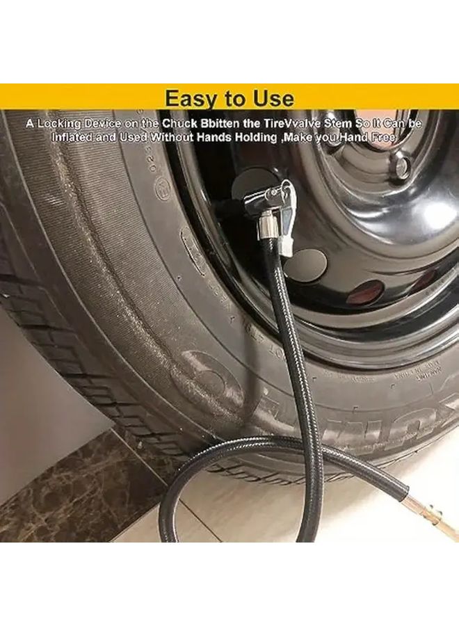Universal Black 20 Inch Braided Air Hose Inflator With Presta And Schrader Valve Adapters - Image 2