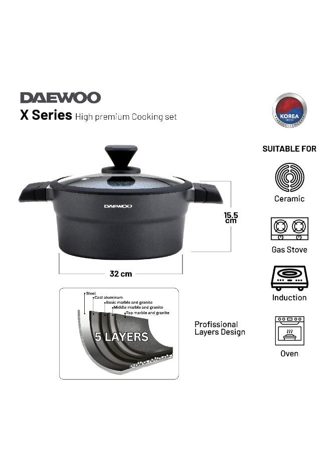 Daewoo 32cm Die-Cast Aluminum Pot, Non-Stick Granite Coating, Full Induction Base, Stay-Cool Handles, Silicone Utensils & Pot Protectors, Chemical-Free - Image 2