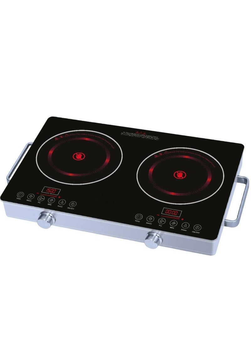 Generic - Electric Cooktop 2 Burner – 2800W Built-in Induction Stove with Finger Touch Control, 12 Power Levels & Hot Surface Indicator – 120V Fast Heating for Pots/Pans (Black/Silver) - Image 1