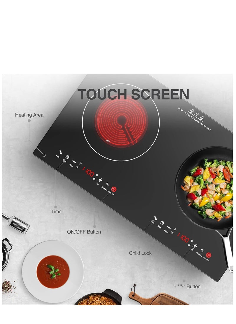 Generic - Electric Cooktop 2 Burner – 2800W Built-in Induction Stove with Finger Touch Control, 12 Power Levels & Hot Surface Indicator – 120V Fast Heating for Pots/Pans (Black/Silver) - Image 1
