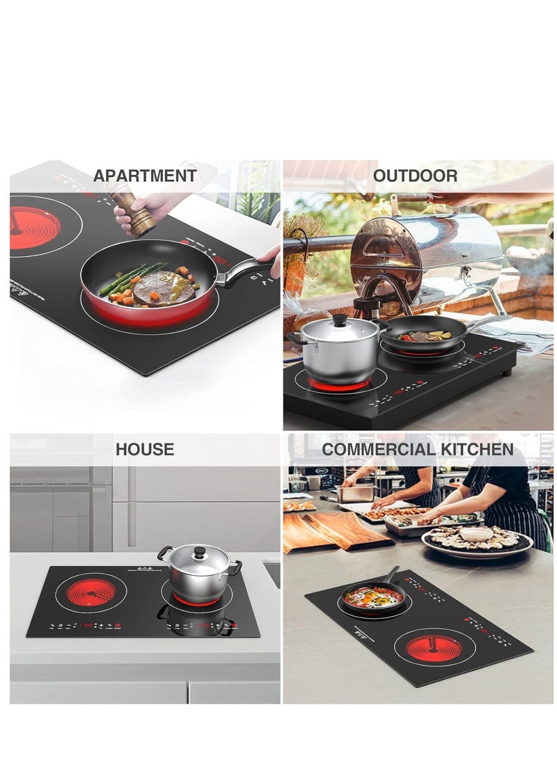 Generic - Electric Cooktop 2 Burner – 2800W Built-in Induction Stove with Finger Touch Control, 12 Power Levels & Hot Surface Indicator – 120V Fast Heating for Pots/Pans (Black/Silver) - Image 1