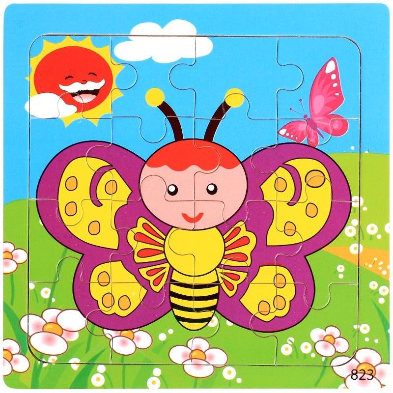 Wooden 16-Piece Cartoon Cognitive Jigsaw Puzzle For Early Childhood Education - Image 1