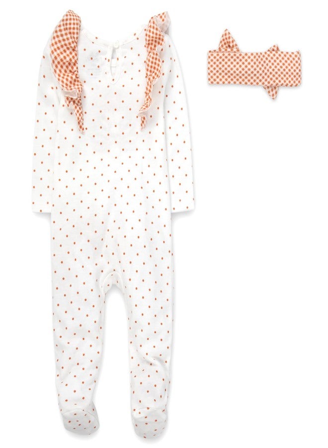 Baby Essentials Baby Girl First Thanksgiving Outfit Set 2-Piece Footie Bodysuit and Headband Clothing Set - Polka Dot Holiday Sleeper Footie with Matching Bow Headband (3 months) - Image 3