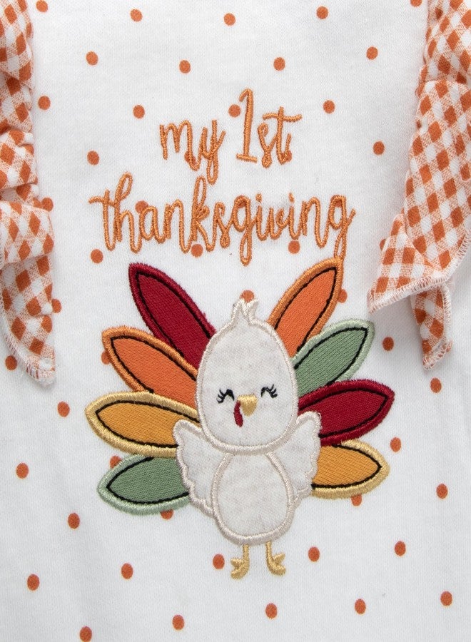 Baby Essentials Baby Girl First Thanksgiving Outfit Set 2-Piece Footie Bodysuit and Headband Clothing Set - Polka Dot Holiday Sleeper Footie with Matching Bow Headband (3 months) - Image 4