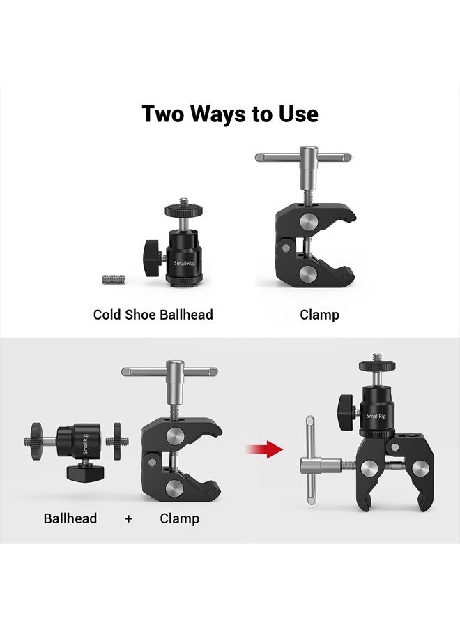 SmallRig Super Clamp Mount with Mini Ball Head Mount, Hot Shoe Adapter with 1/4 Screw for LCD Field Monitor, LED Lights, Flash, Microphone, for Gopro, for DJI Action 2, for Insta360-1124 - Image 4