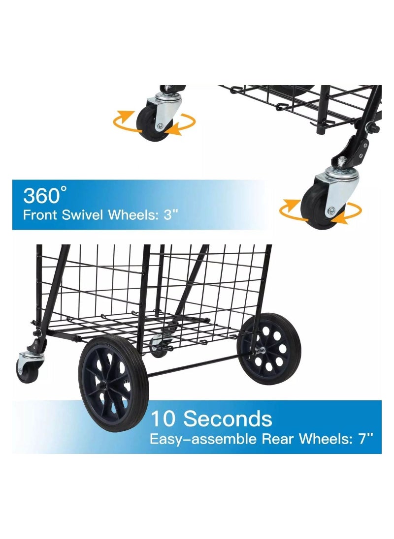 Generic - Grocery Shopping trolley Storage Cart and Utility Transit Hand Cart for Daily Use Black 80kg - Image 1