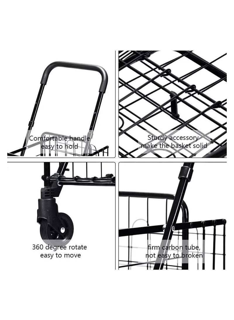 Generic - Grocery Shopping trolley Storage Cart and Utility Transit Hand Cart for Daily Use Black 80kg - Image 1