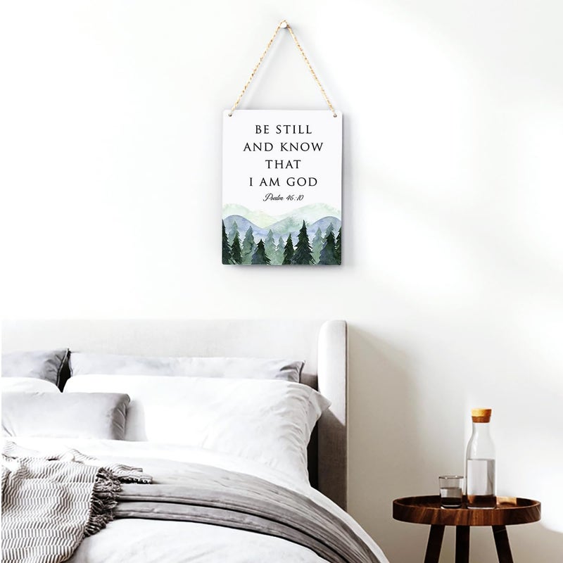 BELLOWDEER Inspirational Decor Be Still and Know That I am God Psalm 46:10 Christian Gifts Bible Verse Wall Art Scripture Wooden Hanging Sign for Modern Home Office Bathroom Bedroom Decoration 8 x 10 Inches - Image 3