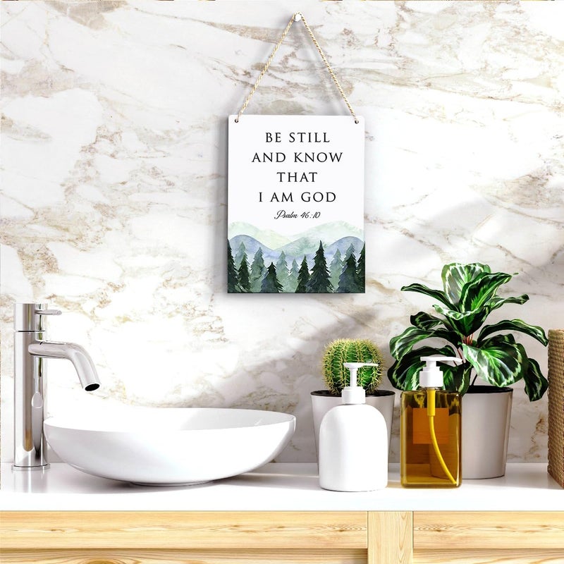 BELLOWDEER Inspirational Decor Be Still and Know That I am God Psalm 46:10 Christian Gifts Bible Verse Wall Art Scripture Wooden Hanging Sign for Modern Home Office Bathroom Bedroom Decoration 8 x 10 Inches - Image 5