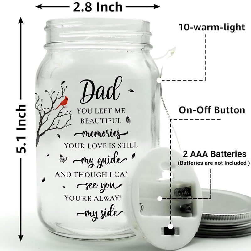 2IMT Memorial Gifts for Loss of Dad, Bereavement Gifts for Loss of Father, In Memory of Dad Memorial Red Cardinal Loss of Father Sympathy Gift Sympathy Quotes In Loving Memory Condolences Mason Jar Light - Image 3