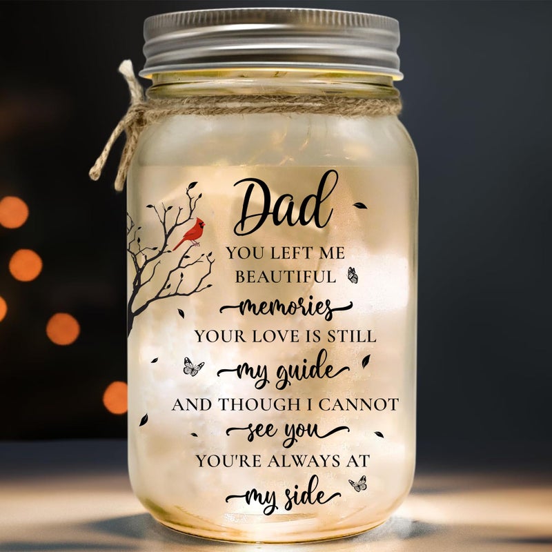 2IMT Memorial Gifts for Loss of Dad, Bereavement Gifts for Loss of Father, In Memory of Dad Memorial Red Cardinal Loss of Father Sympathy Gift Sympathy Quotes In Loving Memory Condolences Mason Jar Light - Image 1