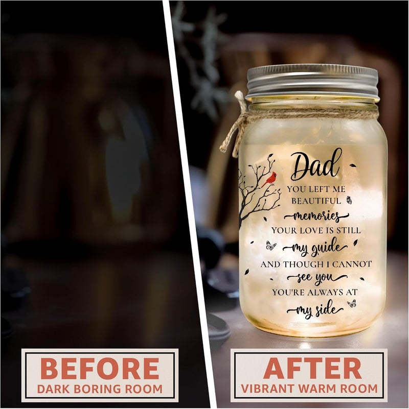 2IMT Memorial Gifts for Loss of Dad, Bereavement Gifts for Loss of Father, In Memory of Dad Memorial Red Cardinal Loss of Father Sympathy Gift Sympathy Quotes In Loving Memory Condolences Mason Jar Light - Image 2