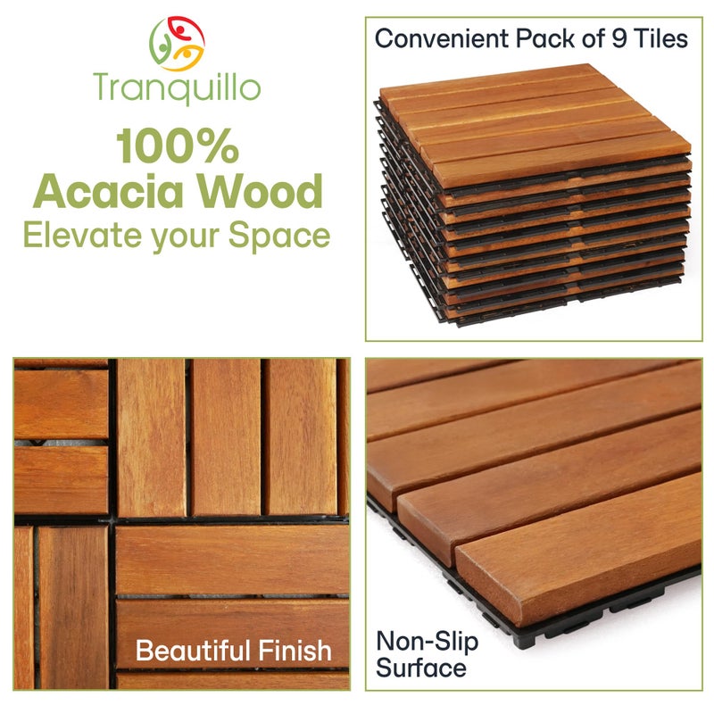 Tranquillo Interlocking Deck Tiles 12â€x12â€, Acacia Wood Patio Tiles, Waterproof Flooring Tiles for Indoor and Outdoor â€“ Non-Slip, Easy Installation (Natural - Striped Pattern, 9 Pcs - 9 Square Ft) - Image 4