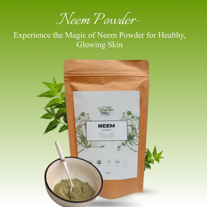 Vriksha Veda Vriksha Veda Neem Powder for Skin Face and Hair I 100 Pure and Natural I Shade Dried Neem Leaves Powder I No added colours or preservatives I100 gms  - Image 2