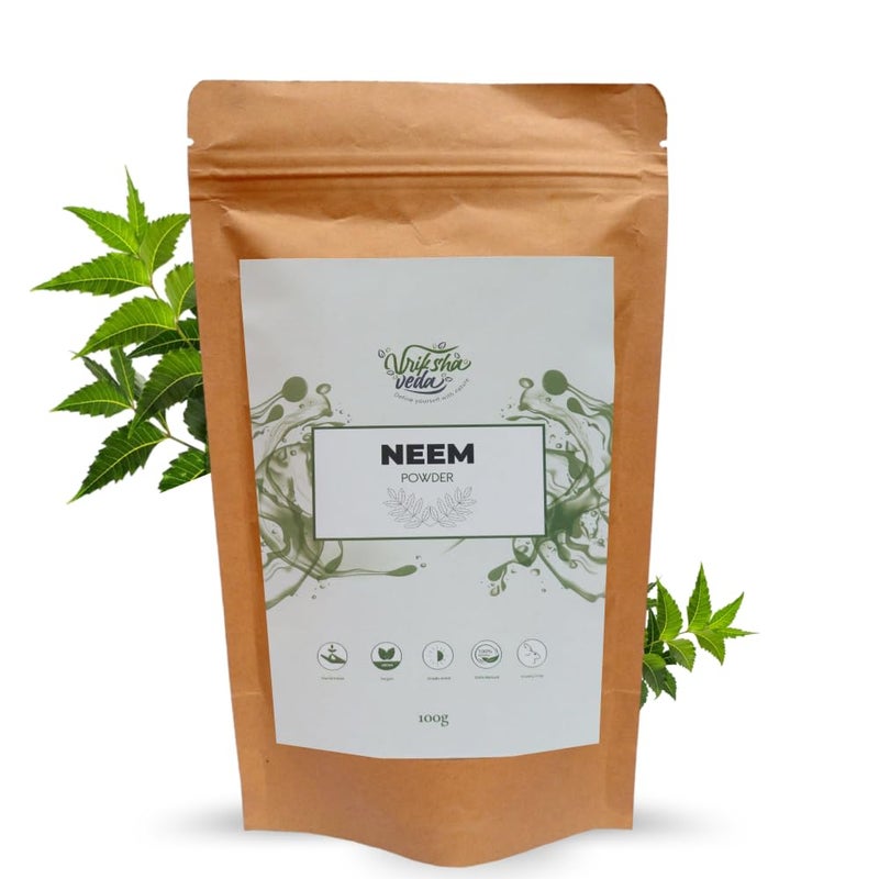 Vriksha Veda Vriksha Veda Neem Powder for Skin Face and Hair I 100 Pure and Natural I Shade Dried Neem Leaves Powder I No added colours or preservatives I100 gms  - Image 1