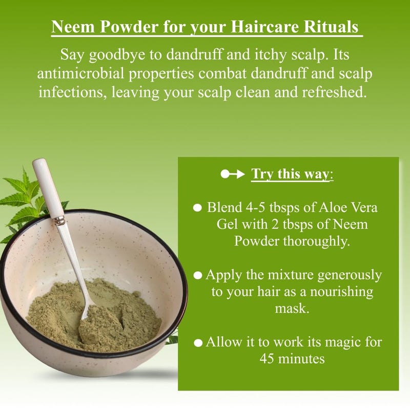Vriksha Veda Vriksha Veda Neem Powder for Skin Face and Hair I 100 Pure and Natural I Shade Dried Neem Leaves Powder I No added colours or preservatives I100 gms  - Image 5