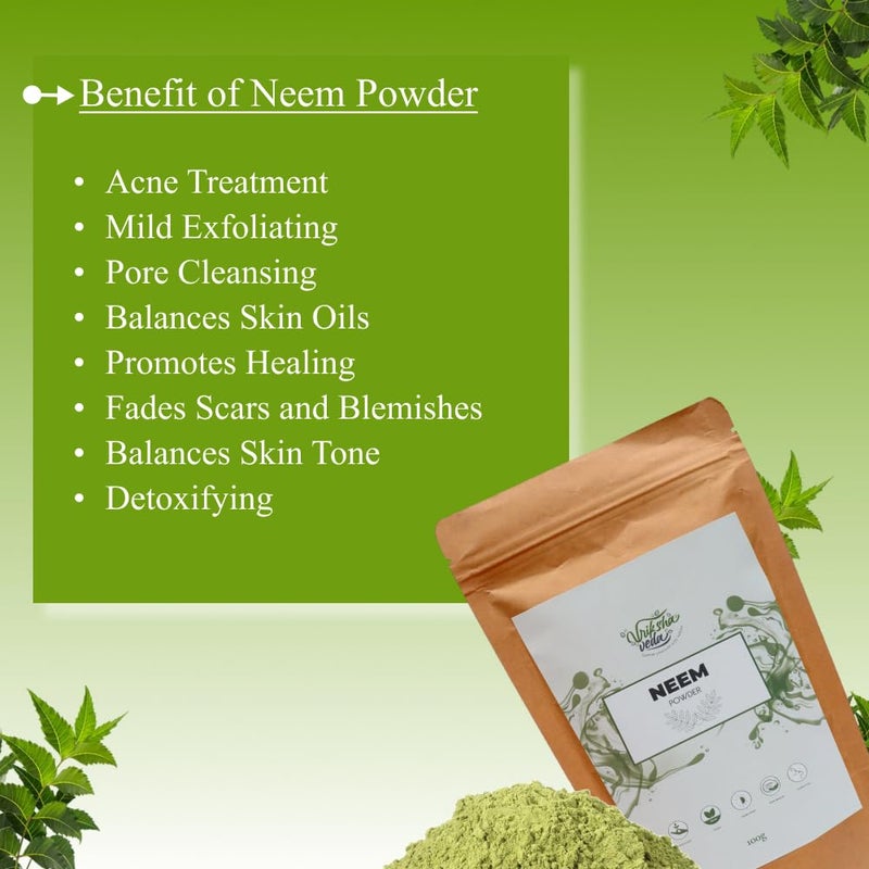 Vriksha Veda Vriksha Veda Neem Powder for Skin Face and Hair I 100 Pure and Natural I Shade Dried Neem Leaves Powder I No added colours or preservatives I100 gms  - Image 4