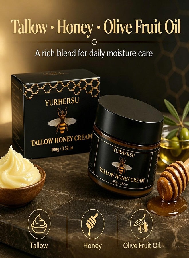 YURHERSU كريم يورهيرسو بالعسل والشحم، بلسم مرطب للوجه والجسم مع الشحم والعسل وزيت الزيتون، ترطيب عميق للبشرة الجافة والخشنة، تحسين مرونة البشرة لجميع أنواع البشرة، سريع الامتصاص، 3.52 أونصة - Image 2