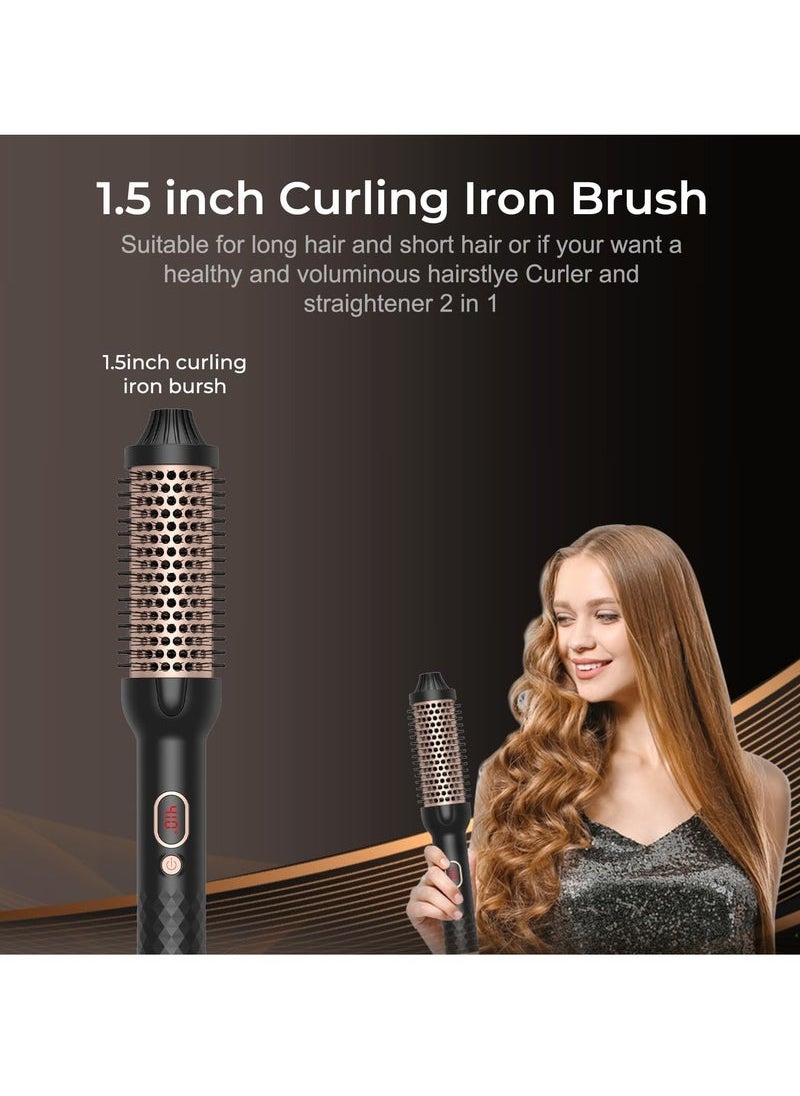 Professional Ionic Thermal Curling Brush – 10 Adjustable Heat Settings up to 410°F with LCD Display | PTC Ceramic Tourmaline Volumizing Styler for Frizz-Free Curls | Compact Travel Design