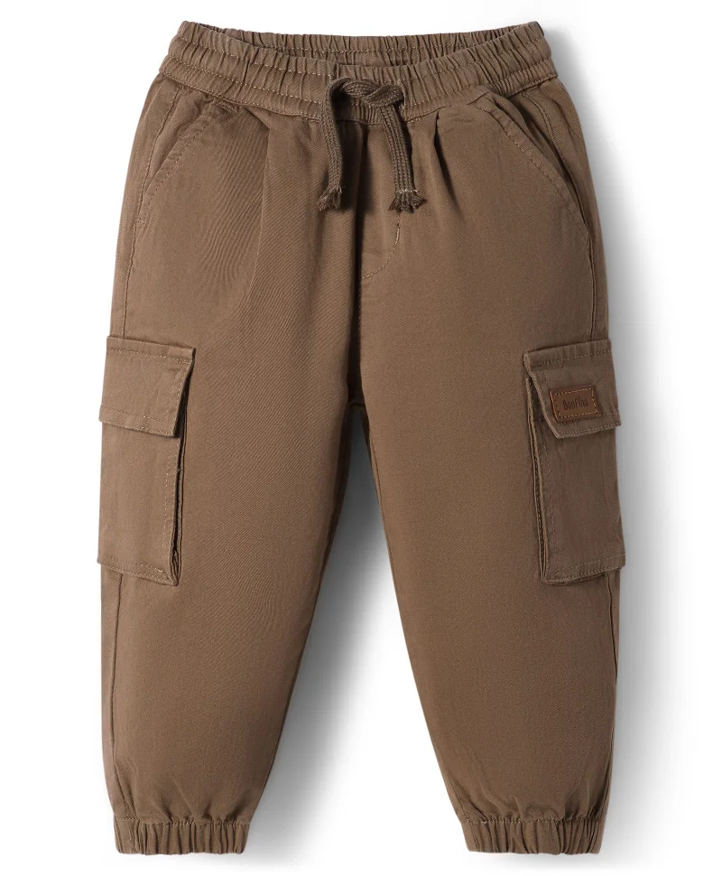 Bonfino Bonfino Woven Twill Lycra Solid Cargo Joggers - Brown