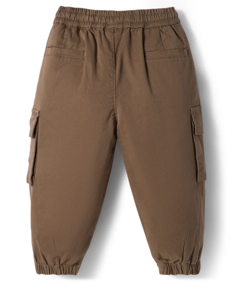 Bonfino Bonfino Woven Twill Lycra Solid Cargo Joggers - Brown
