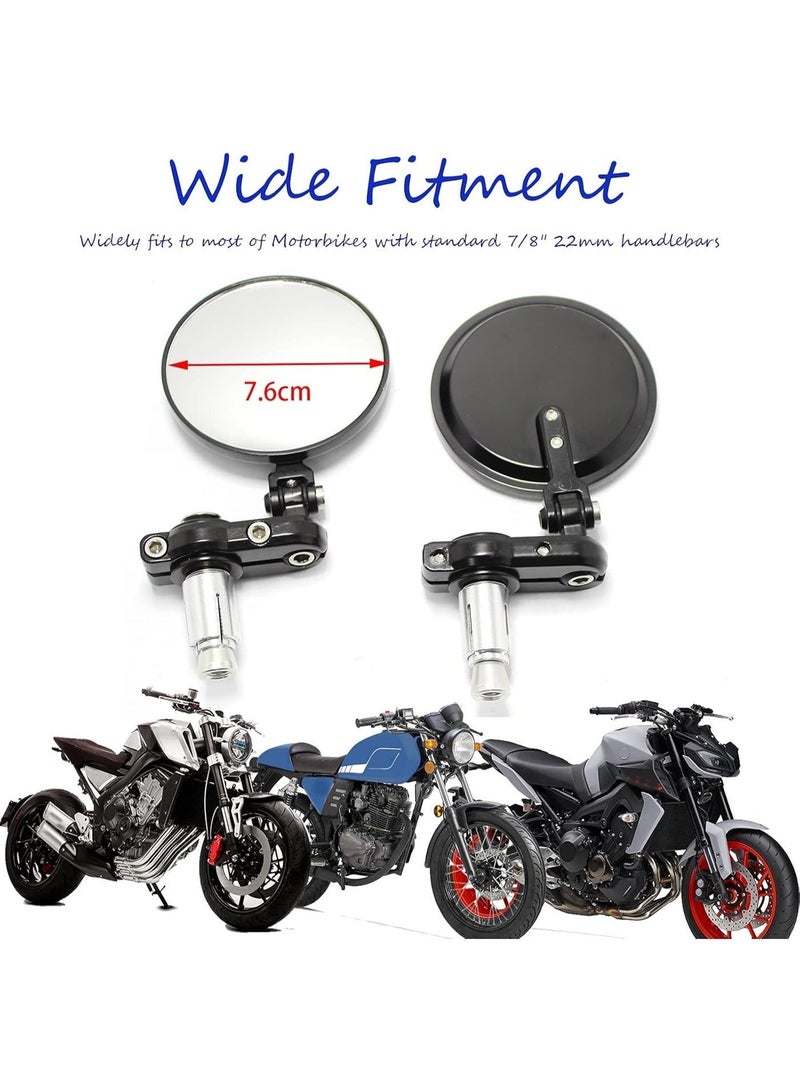 jaexest 7/8 Inch 22mm Universal Motorcycle Handlebar End Mirrors Foldable Round Aluminum Rear View Side Mirror for Dirt Bike Scooter ATV Moped (Black) - Image 3