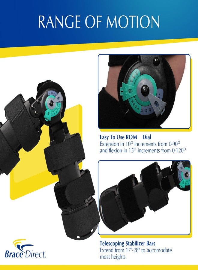 براس دايركت دعامة الركبة Brace Direct Post-Op ROM T-Scope - دعامة مفصلية للركبة ذات نطاق حركة تلسكوبي للتعافي من جراحة الرباط الصليبي الأمامي، والرباط الجانبي الإنسي، والرباط الصليبي الخلفي، والغضروف الهلالي، والكسور. مقاس عالمي (الفخذ ≤ 28 بوصة، الساق ≤ 16 بوصة). - Image 5