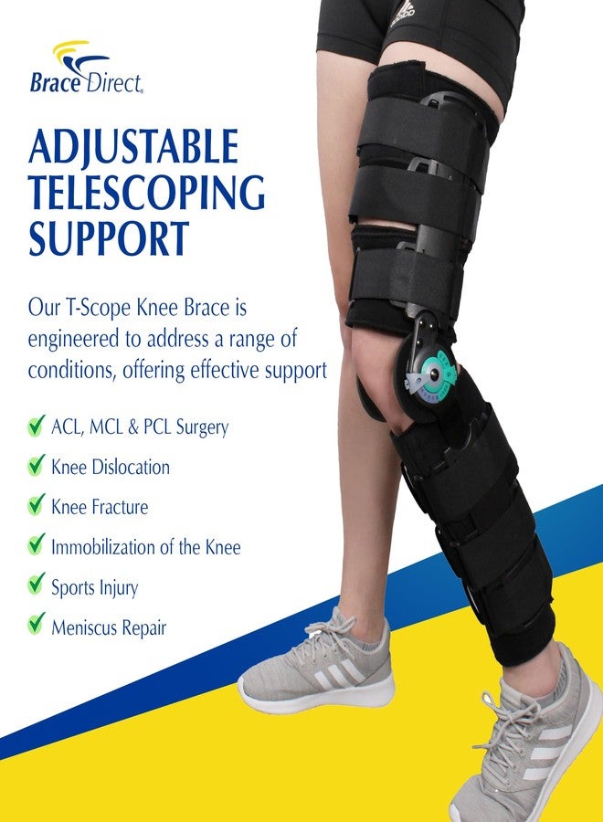 براس دايركت دعامة الركبة Brace Direct Post-Op ROM T-Scope - دعامة مفصلية للركبة ذات نطاق حركة تلسكوبي للتعافي من جراحة الرباط الصليبي الأمامي، والرباط الجانبي الإنسي، والرباط الصليبي الخلفي، والغضروف الهلالي، والكسور. مقاس عالمي (الفخذ ≤ 28 بوصة، الساق ≤ 16 بوصة). - Image 2