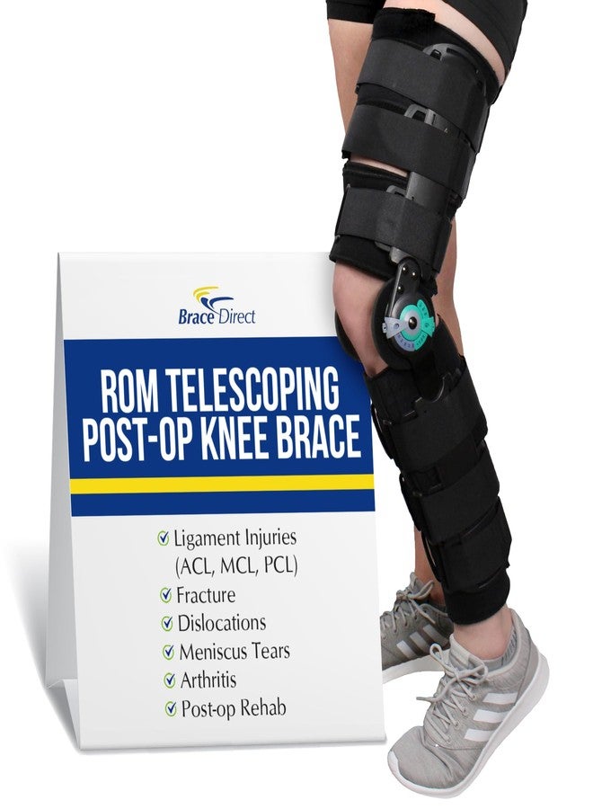 براس دايركت دعامة الركبة Brace Direct Post-Op ROM T-Scope - دعامة مفصلية للركبة ذات نطاق حركة تلسكوبي للتعافي من جراحة الرباط الصليبي الأمامي، والرباط الجانبي الإنسي، والرباط الصليبي الخلفي، والغضروف الهلالي، والكسور. مقاس عالمي (الفخذ ≤ 28 بوصة، الساق ≤ 16 بوصة). - Image 1
