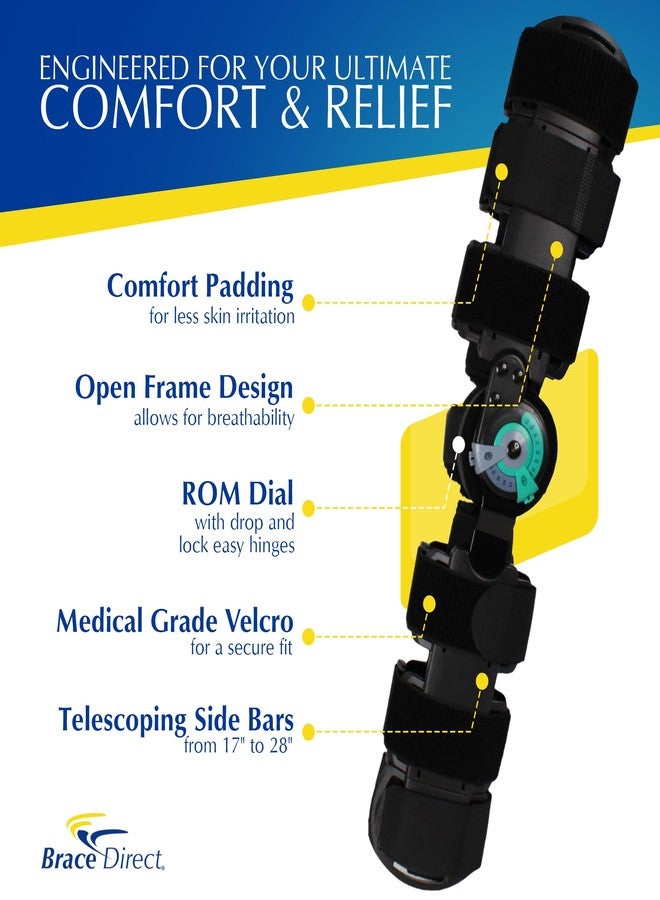 براس دايركت دعامة الركبة Brace Direct Post-Op ROM T-Scope - دعامة مفصلية للركبة ذات نطاق حركة تلسكوبي للتعافي من جراحة الرباط الصليبي الأمامي، والرباط الجانبي الإنسي، والرباط الصليبي الخلفي، والغضروف الهلالي، والكسور. مقاس عالمي (الفخذ ≤ 28 بوصة، الساق ≤ 16 بوصة). - Image 3