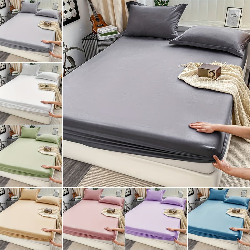 3pcs Full Size Ultra Soft Brushed Heavyweight Fitted Sheet Set Dark Gray Includes 1 Fitted Sheet and 2 Pillowcases for Bedroom Hotel Home Bedding - Image 1
